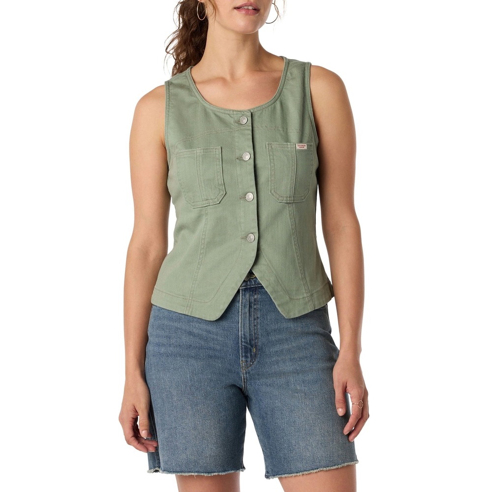 Levi Strauss Signature Womens Button Front Denim Vest Sage Green Size L NWT